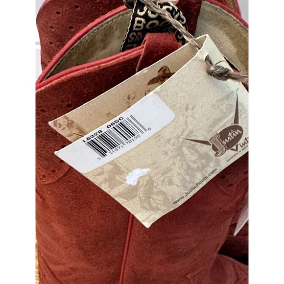 Justin Boots Vintage Red Suede Leather Cowboy Boots 6.5 B Womens Western NWT - Picture 6 of 10